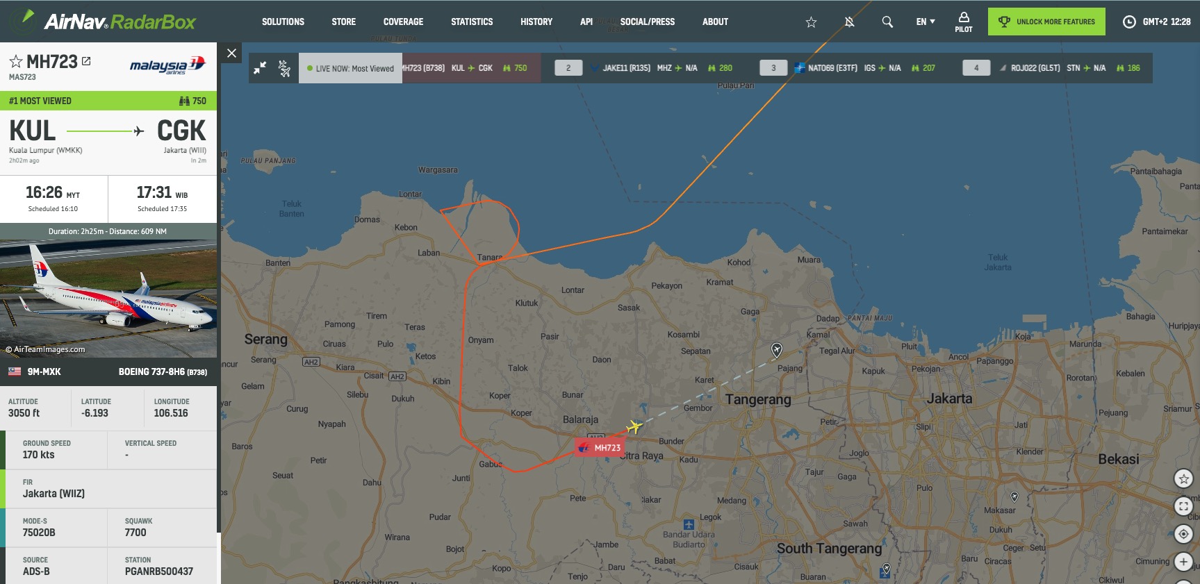 从吉隆坡飞往雅加达的马来西亚航空公司 #MH723 宣布进入紧急状态