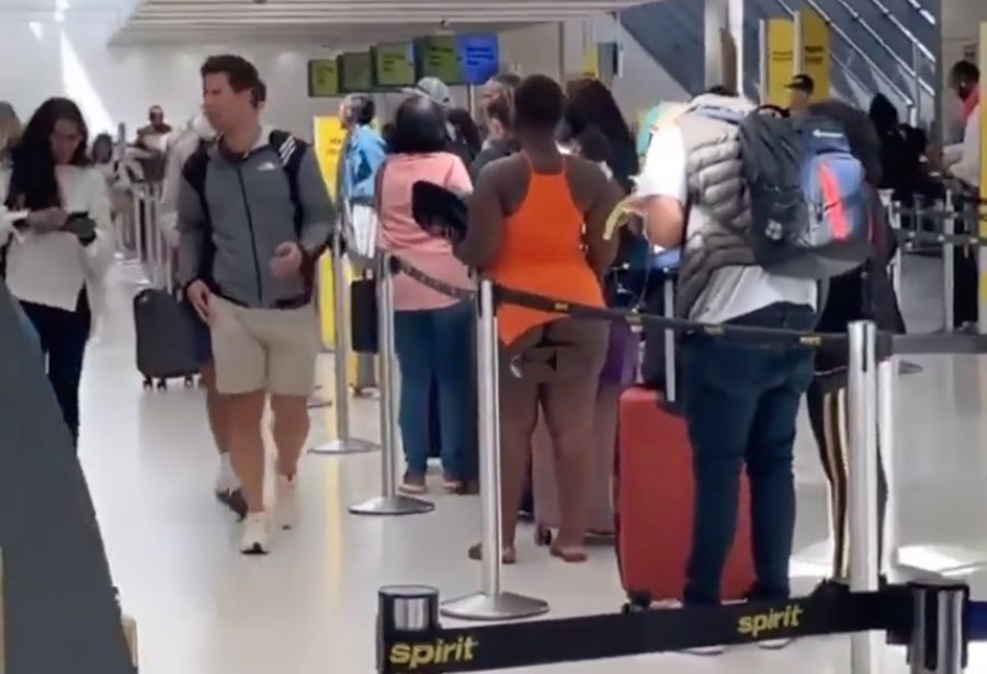 A Spirit Airlines Passenger Looks To Be Bottomless At Check In