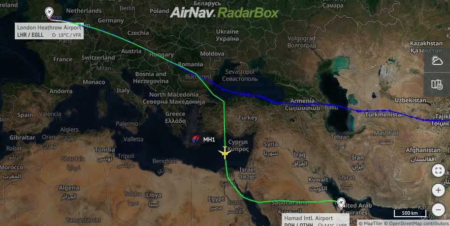 从伦敦希思罗机场起飞的马来西亚航空 #MH1 航班被迫转飞多哈 – airlive